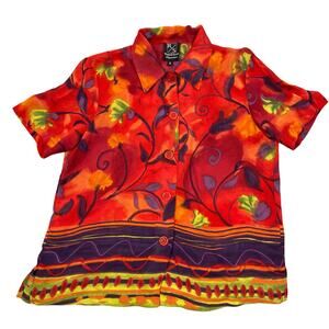 Vintage Russell Scott Signature Top Womens 6 Colorful Floral Silk Chiffon Blouse
